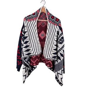 Women's‎ Cardigan Colorful Aztec Western Asymmetric Drape Sweater